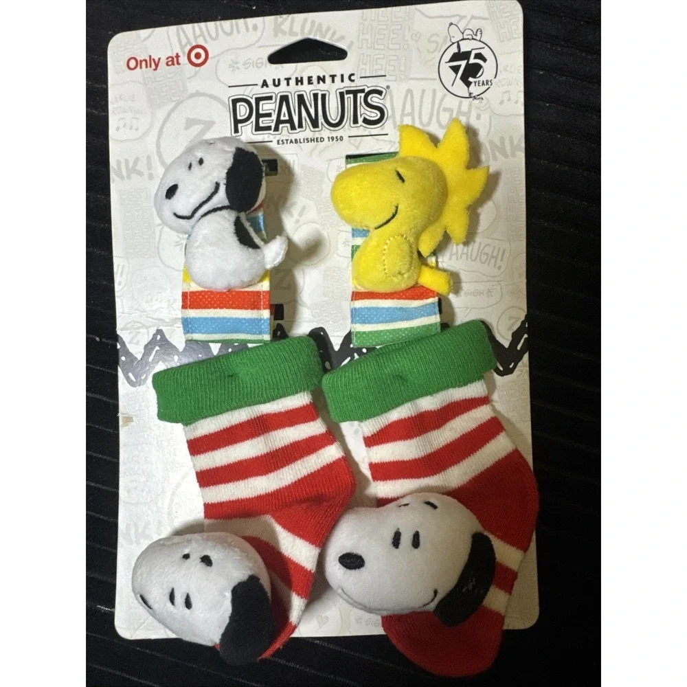 Peanuts‎ Snoopy Woodstock Baby Foot & Wrist Rattles New